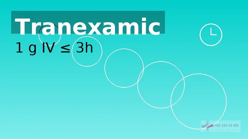 Tranexamic acid (TXA) trong PPH: 1 g IV càng sớm càng tốt (≤3 giờ) TXA: 1 g IV trong 3 giờ đầu; có thể nhắc 1 g nếu còn chảy